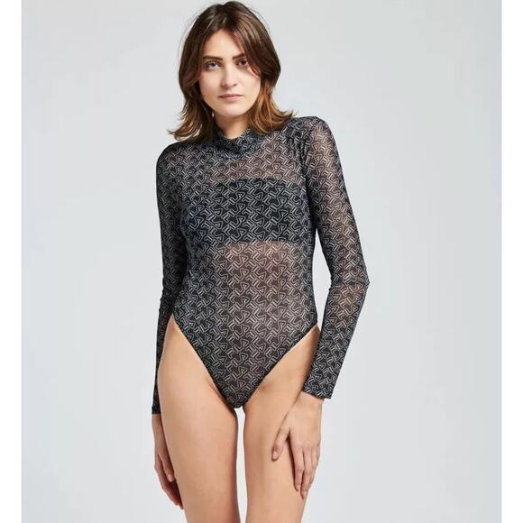 FILA Tops - NWT Fila Womens Gaganga Sheer Bodysuit LW037684-001 BlacK Sz. S